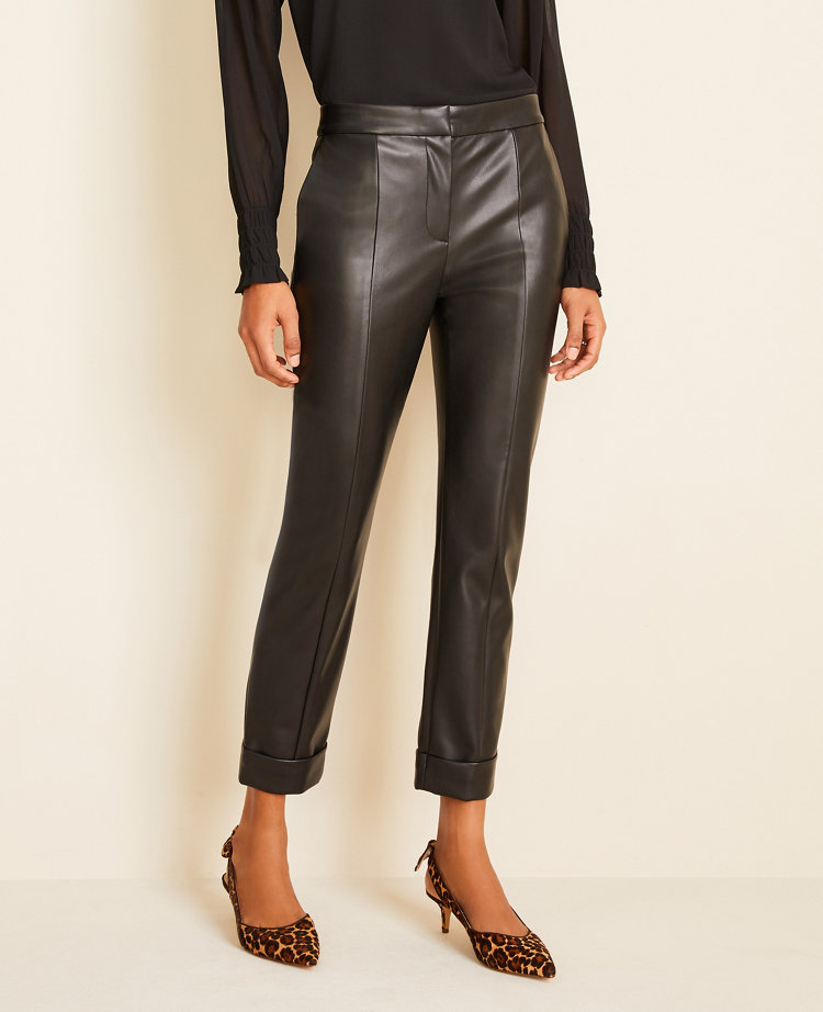 petite faux leather trousers