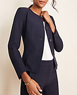 The Petite Pleated Crewneck Jacket in Seasonless Stretch carousel Product Image 1