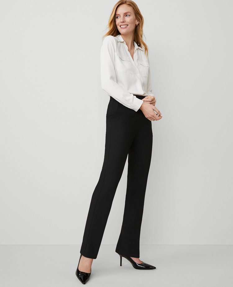 The Petite Side Zip Straight Pant In Bi Stretch Ann Taylor [ 601 x 488 Pixel ]