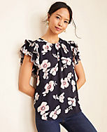 Floral Embroidered Ruffle Sleeve Tee carousel Product Image 1