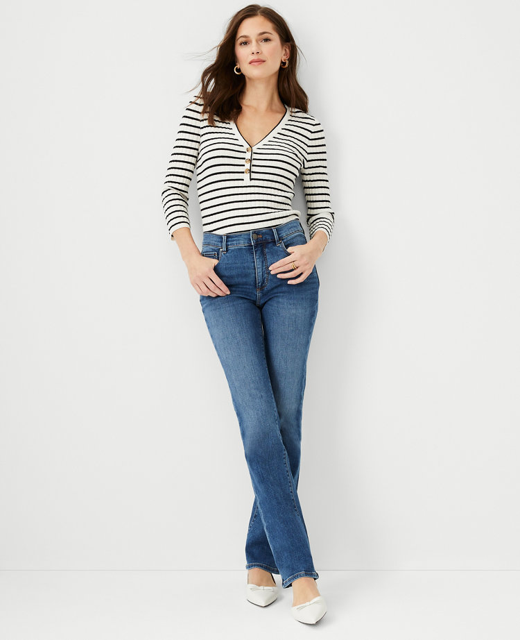Petite Mid Rise Boot Cut Jeans in Classic Mid Wash - Curvy Fit