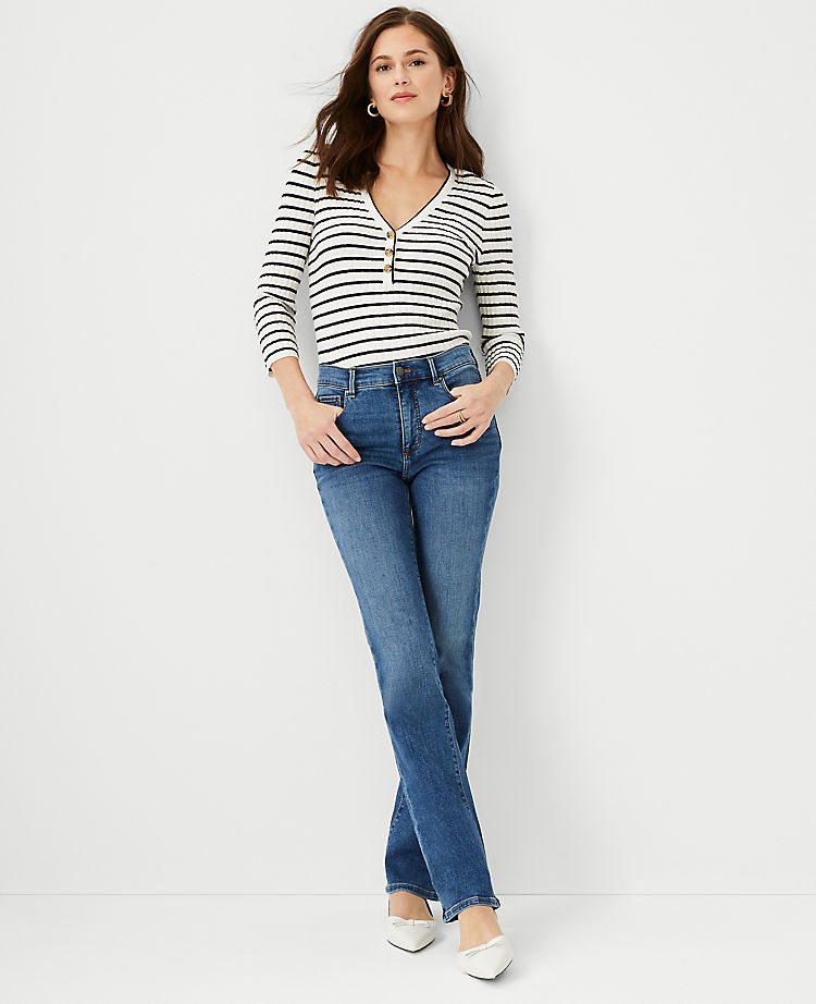 Petite Curvy Sculpting Pocket Mid Rise Boot Cut Jeans in Mid Stone Wash