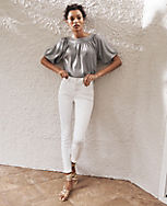 Frayed Sculpting Pocket Skinny Crop Jeans in White carousel Product Image 1
