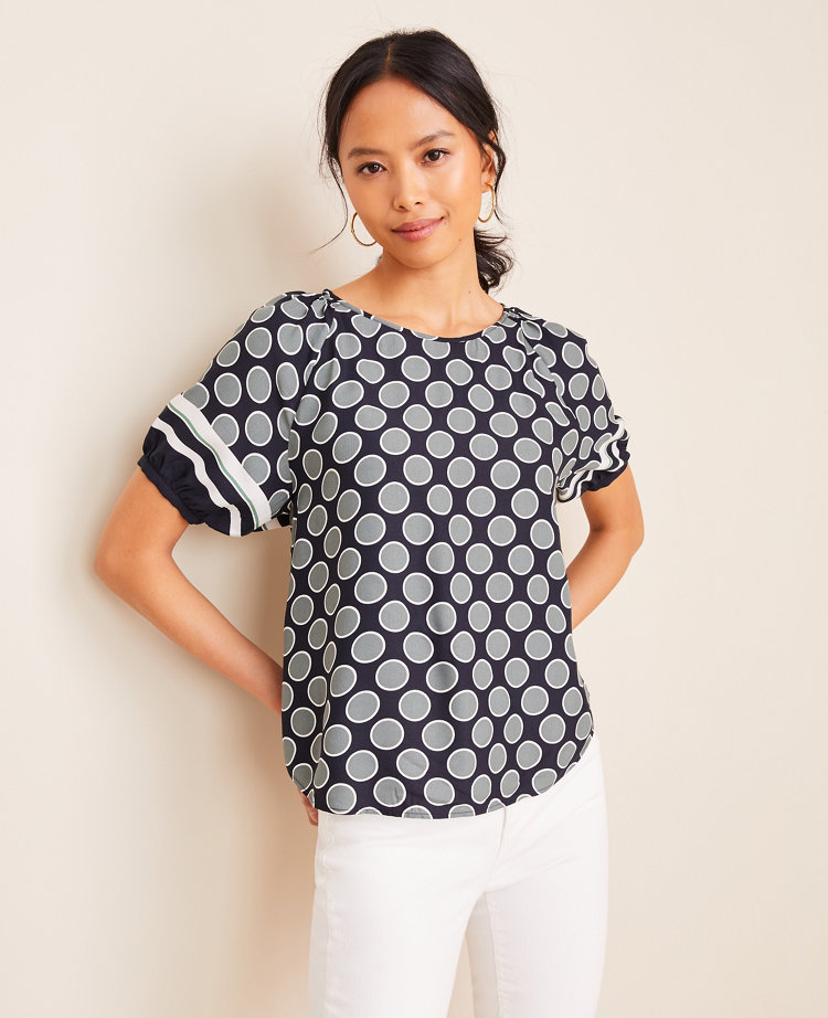 Polka Dot Puff Sleeve Top