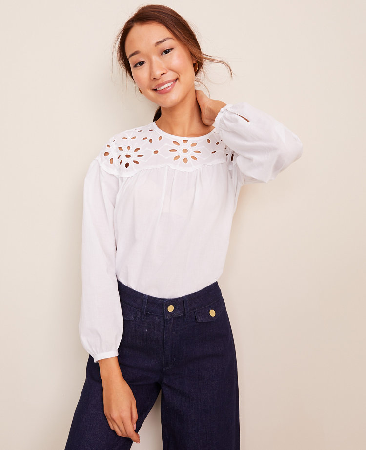 Floral Eyelet Yoke Top
