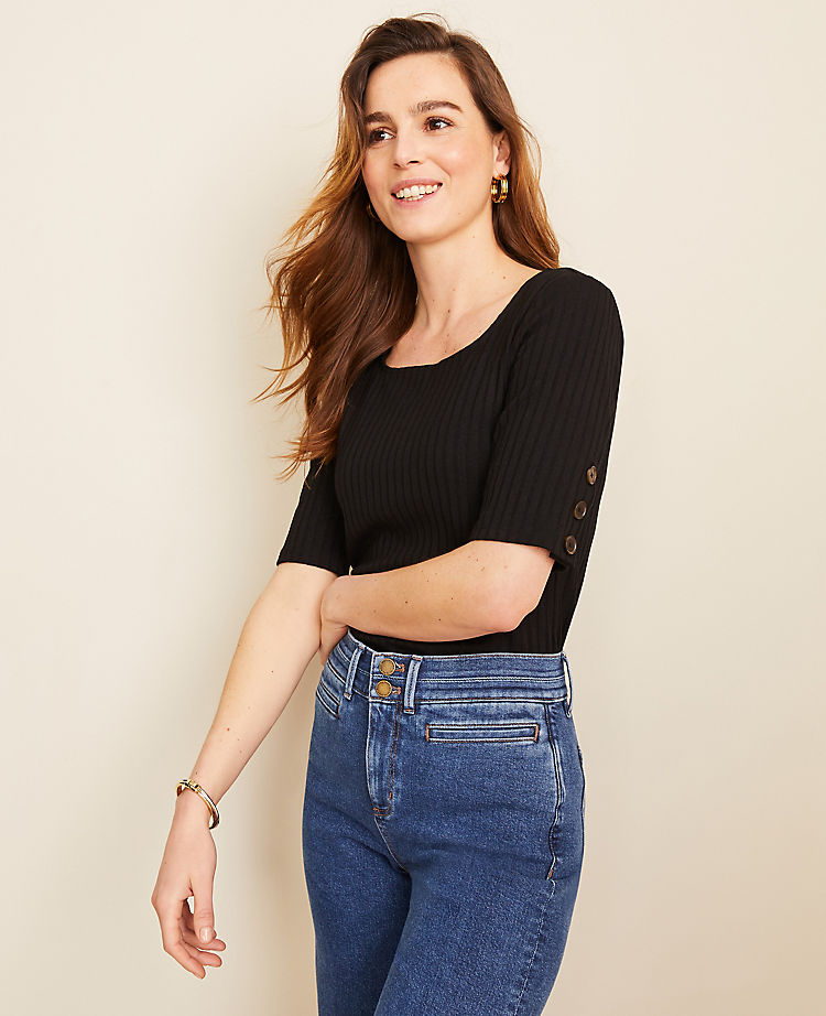 Ribbed Button Sleeve Top