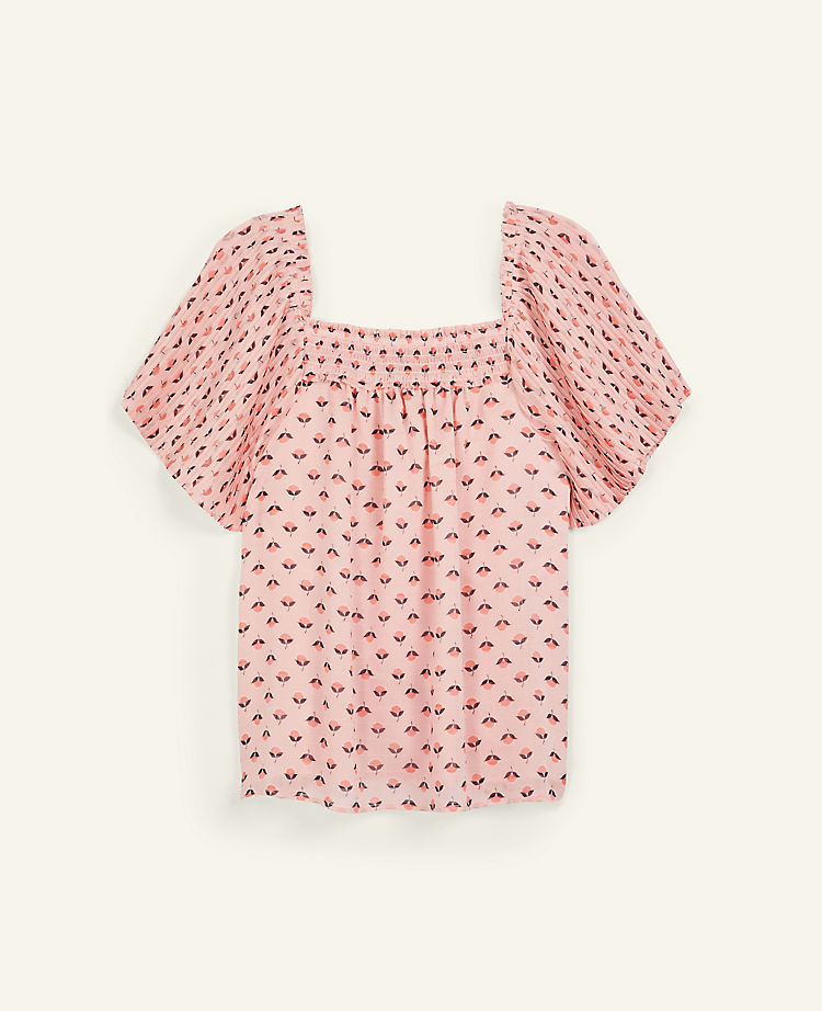 Floral Pleated Square Neck Top