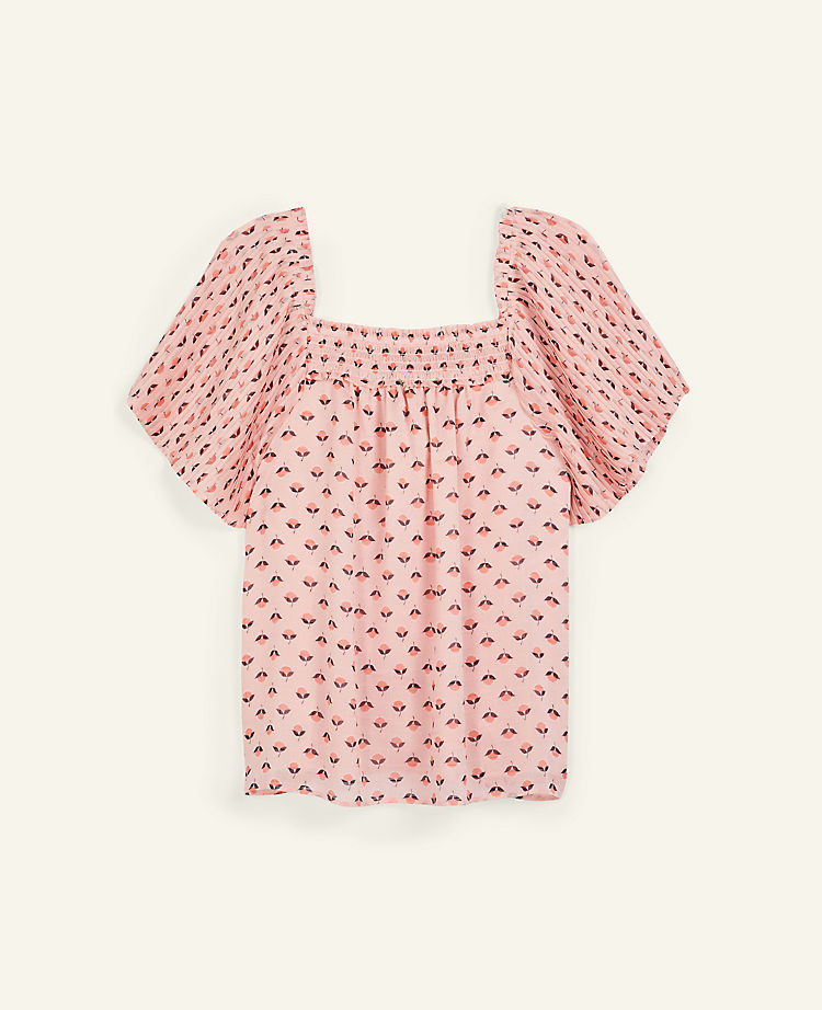 Floral Pleated Square Neck Top
