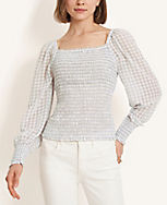 Gingham Smocked Square Neck Top carousel Product Image 1