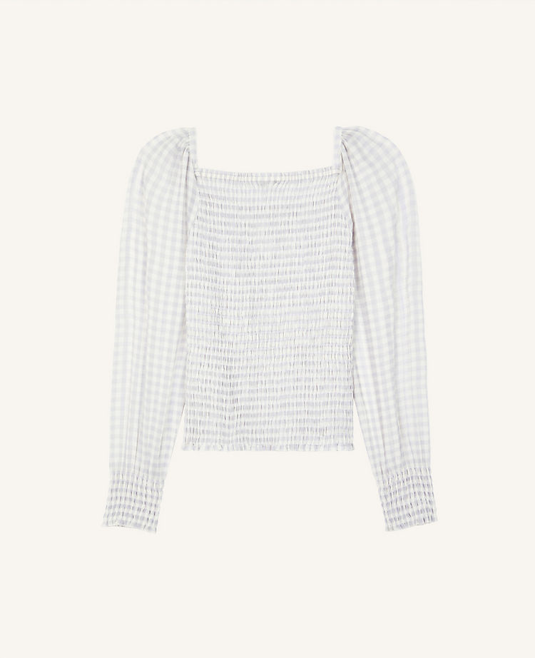 Gingham Smocked Square Neck Top