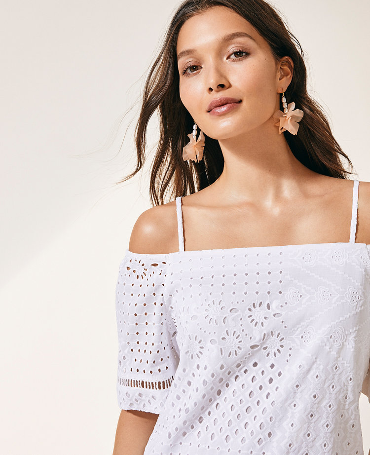 Eyelet Cold Shoulder Top