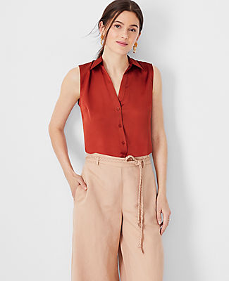 Ann Taylor Sleeveless Essential Shirt In Washed Cranberry