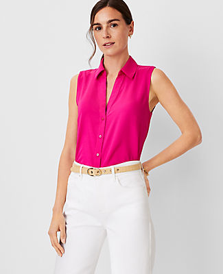 Ann Taylor Sleeveless Essential Shirt In Hot Pink Poppy