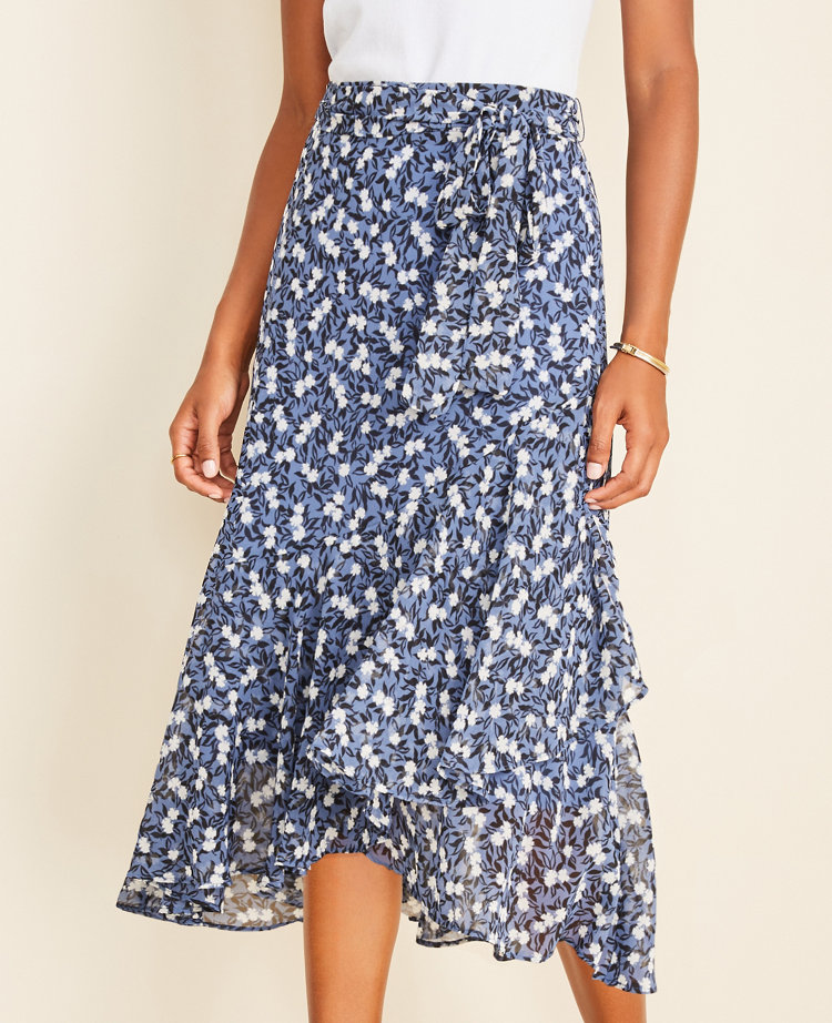 Petite Floral Wrap Flounce Skirt