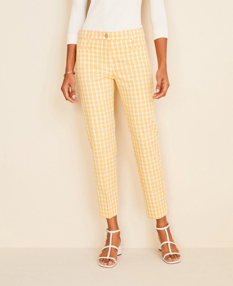 yellow and white plaid pants