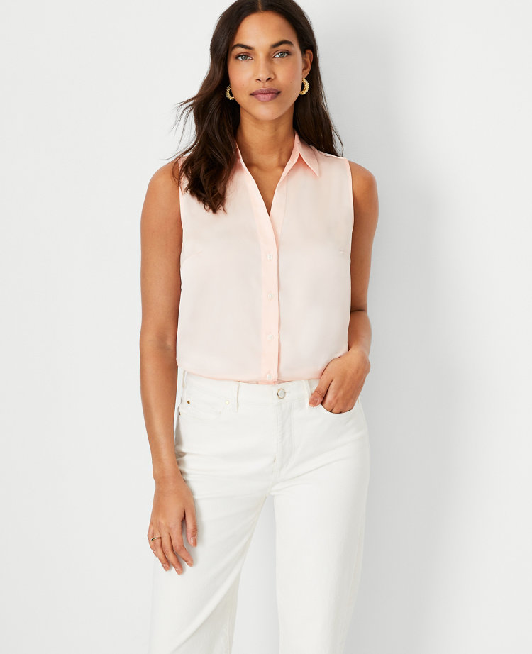 Ann Taylor Petite Sleeveless Essential Shirt In Peach Punch