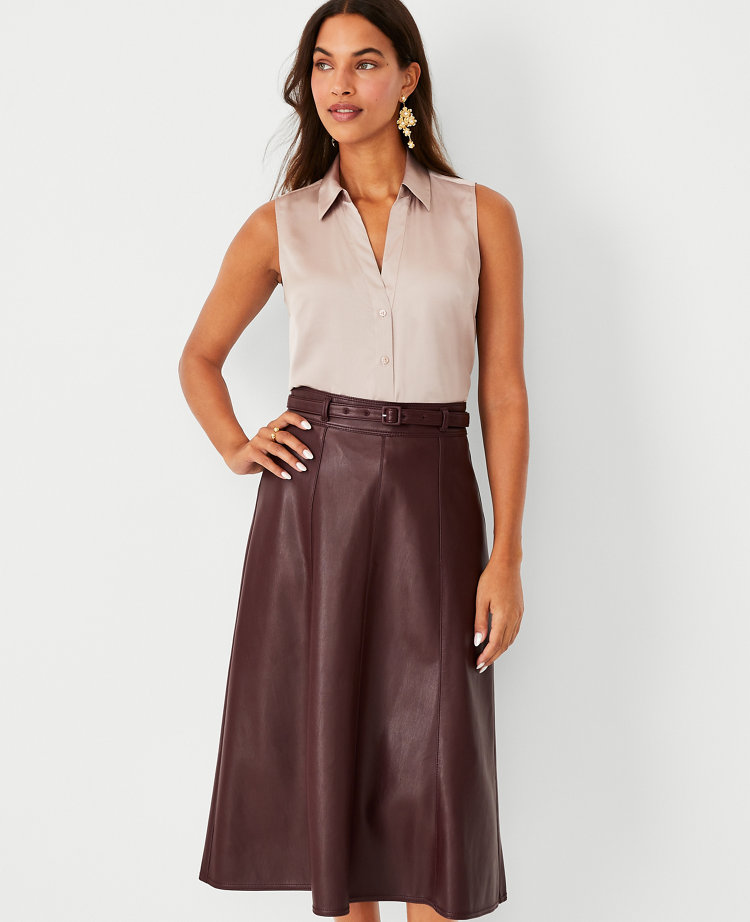 Ann Taylor Petite Sleeveless Essential Shirt In Mushroom