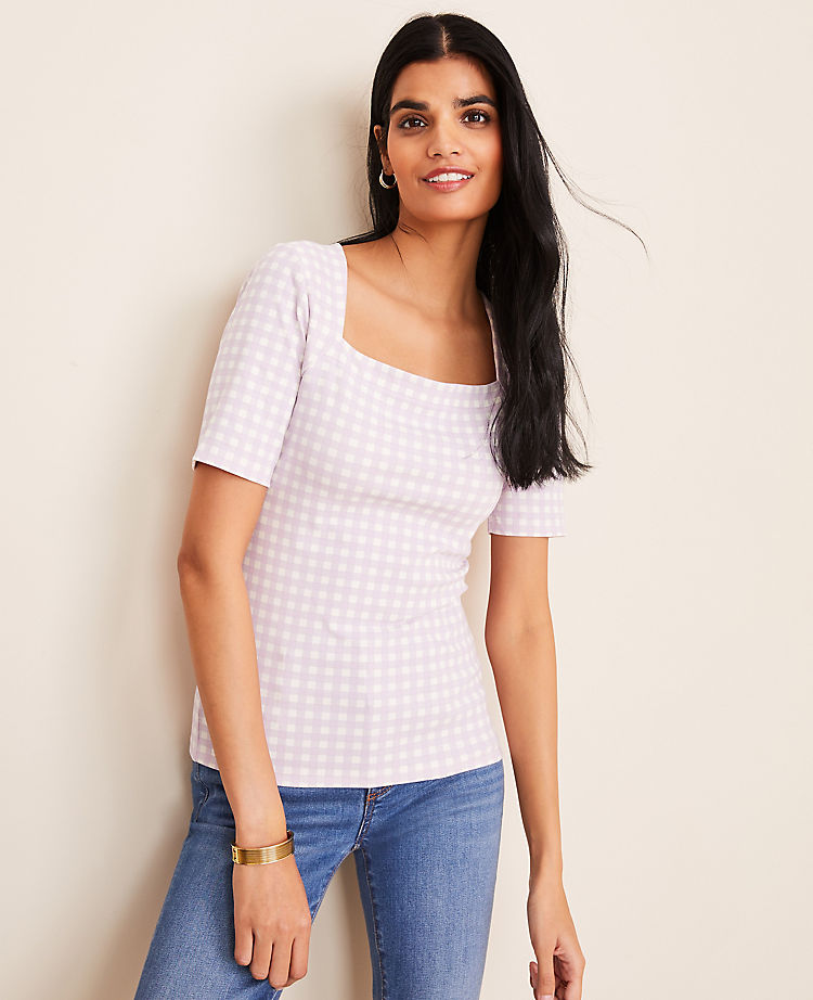 Gingham Square Neck Luxe Tee