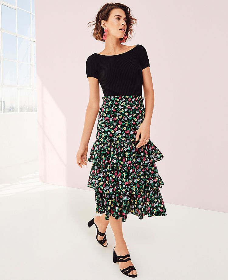 Floral Tiered Ruffle Skirt