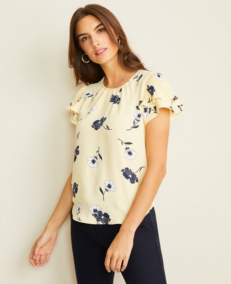 Sunny Poppy Pleated Flutter Sleeve Tee
