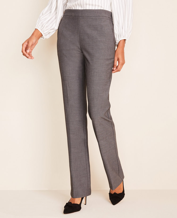 Ann Taylor The Petite Side Zip Straight Pant Bi-Stretch Dark Grey Women's