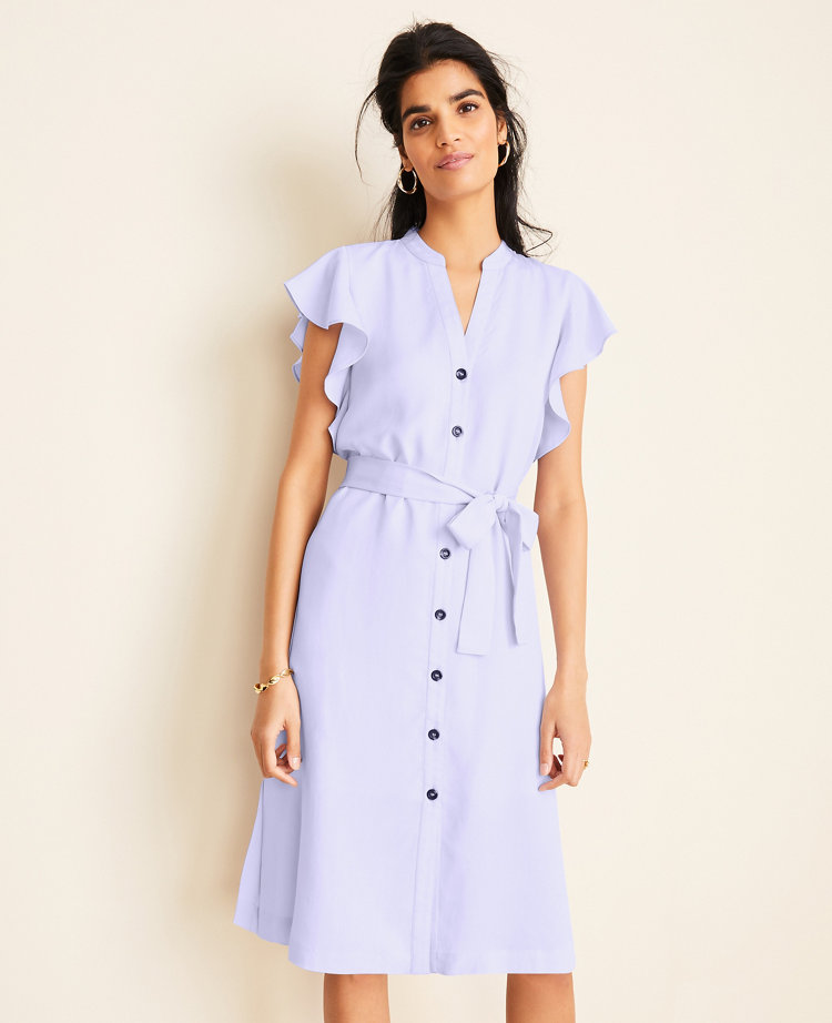 Petite Ruffle Belted Shirtdress