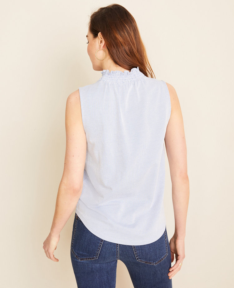 Petite Smocked Mock Neck Shell
