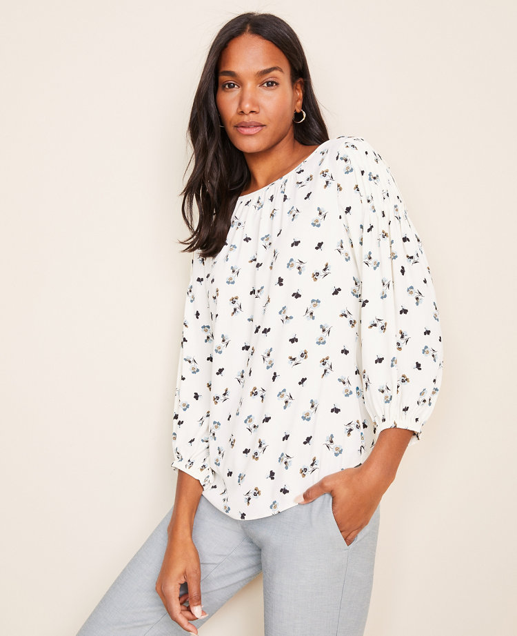 Floral Pintucked Sleeve Mixed Media Top