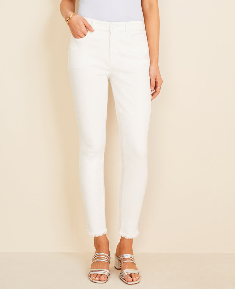 white cropped frayed jeans