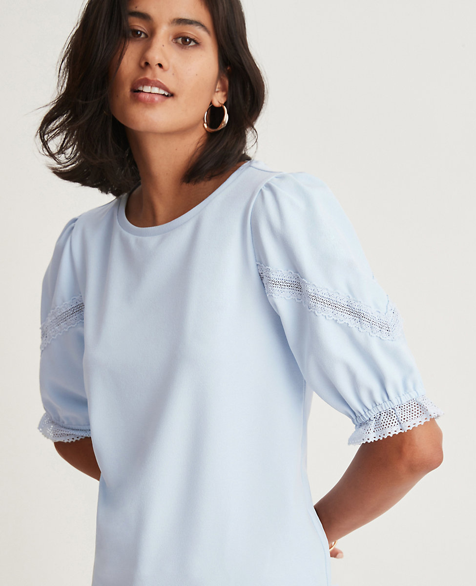 Lace Trim Puff Sleeve Top