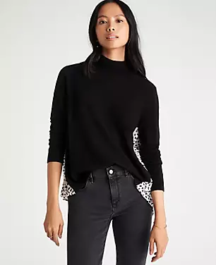 Spotted Pleat Back Mixed Media Turtleneck Sweater carousel Product Image 1