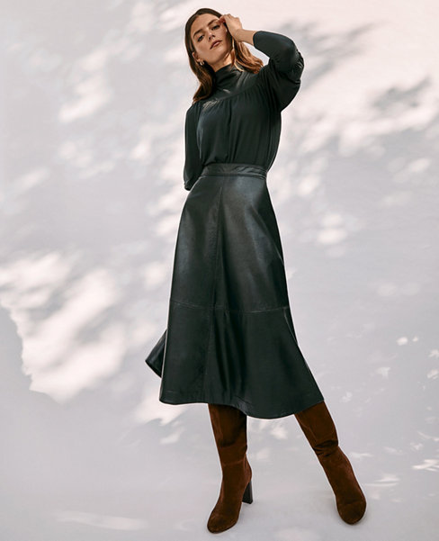 Faux Leather Seamed Midi Skirt | Ann Taylor