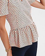 Dotted Puff Sleeve Peplum Top carousel Product Image 2