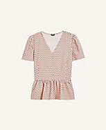 Dotted Puff Sleeve Peplum Top carousel Product Image 3