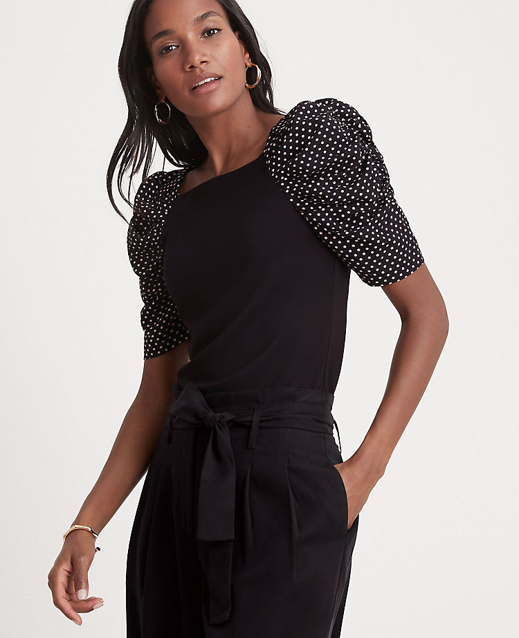 Dotted Puff Sleeve Top