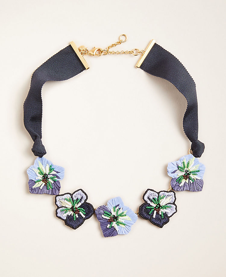 Embroidered Flower Statement Necklace