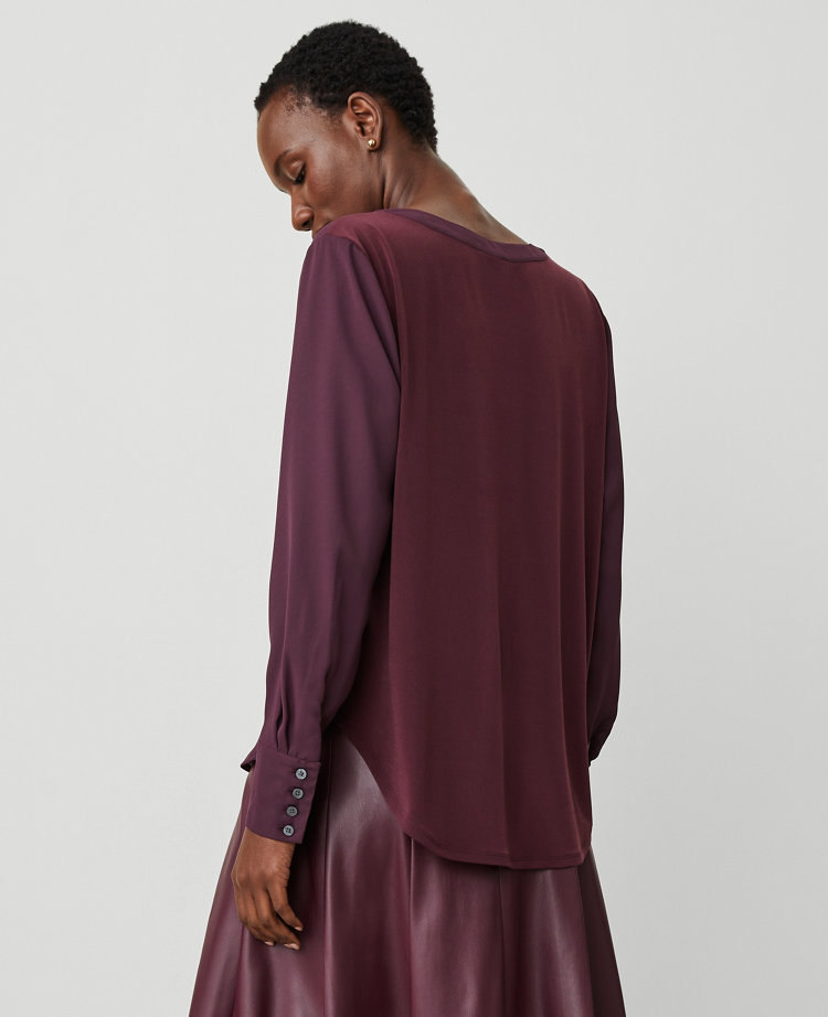 Mixed Media Pleat Front Top