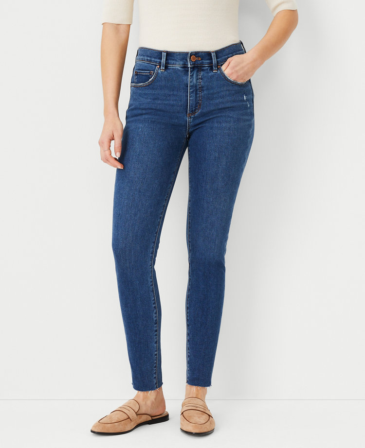 Sculpting Pocket Mid Rise Skinny Jeans in Mid Stone Wash | Ann Taylor