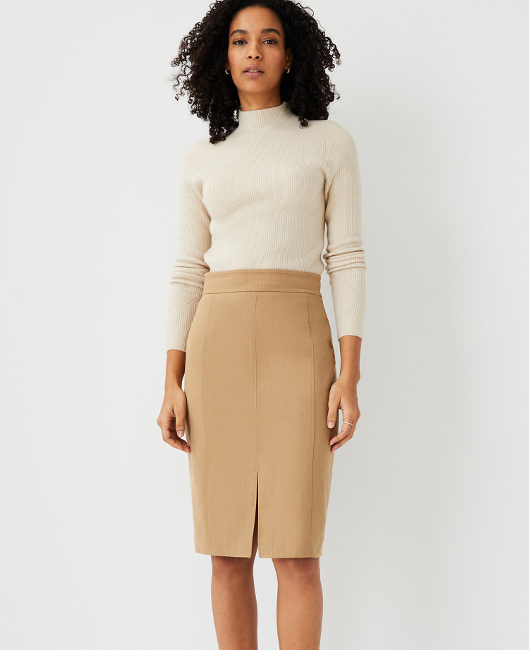 The Petite Topstitched Front Slit Pencil Skirt