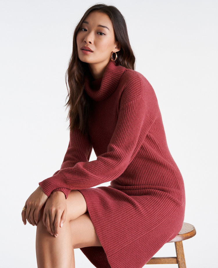 Petite Ribbed Cashmere Turtleneck Dress