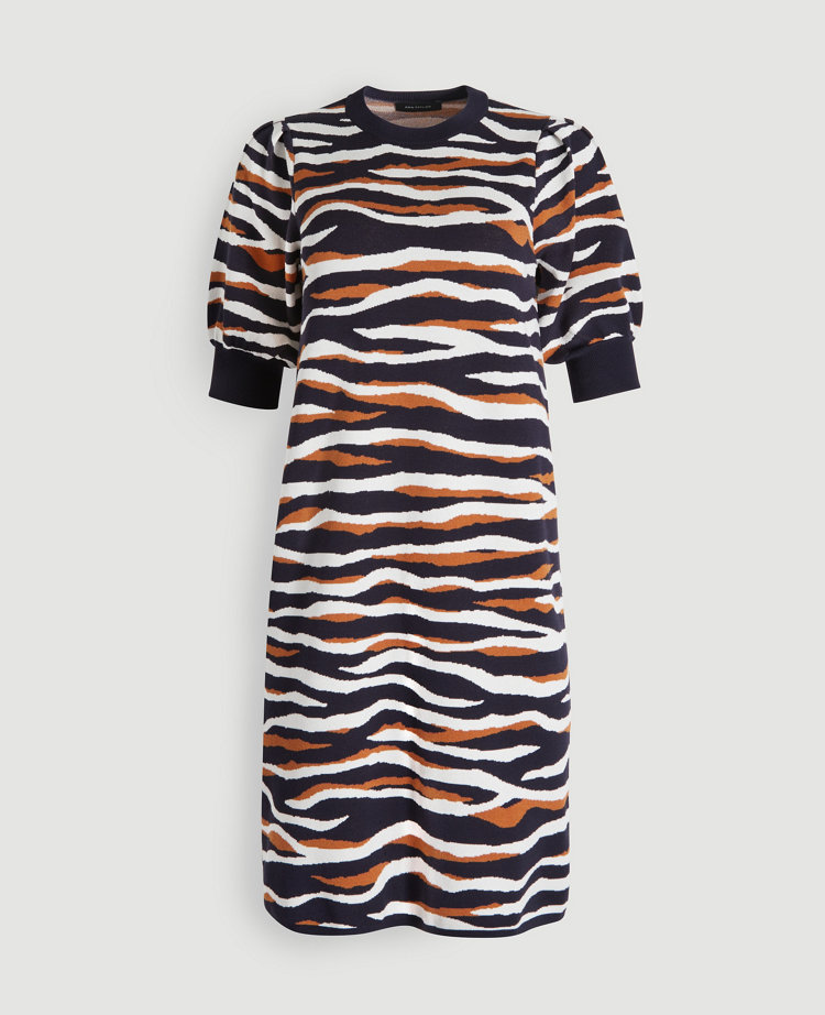 print shift dress with sleeves