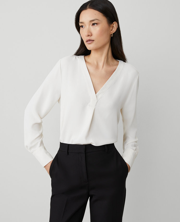 Petite Mixed Media Pleat Front Top
