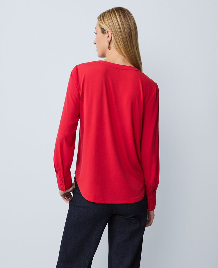 Petite Mixed Media Pleat Front Top