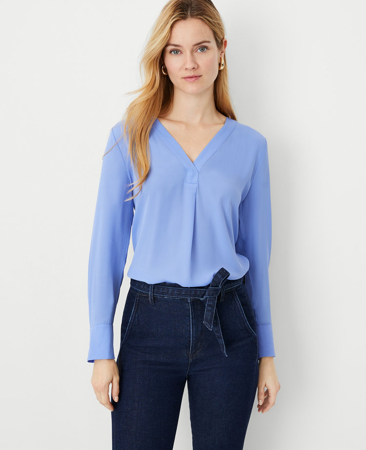 Petite Mixed Media Pleat Front Top