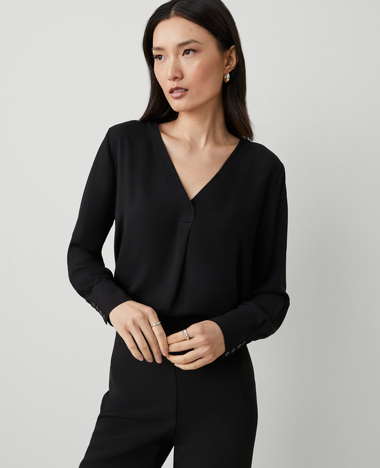 Petite Mixed Media Pleat Front Top
