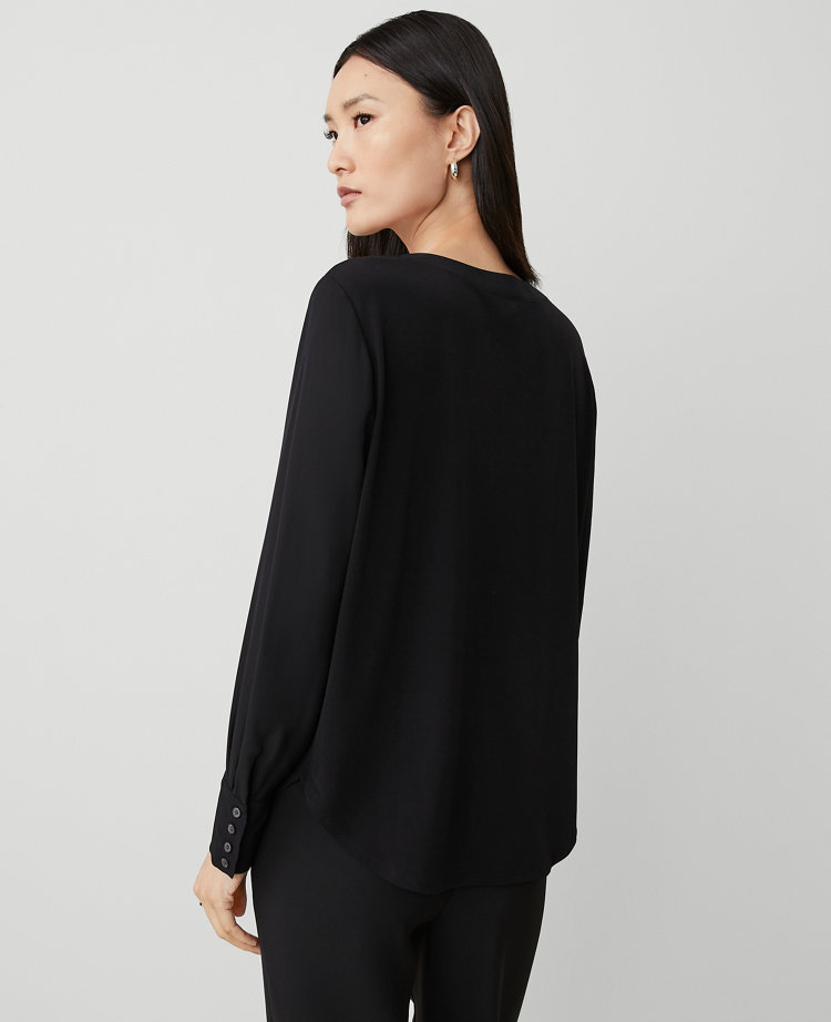 Petite Mixed Media Pleat Front Top