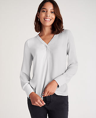 ANN TAYLOR PETITE MIXED MEDIA PLEAT FRONT TOP,547040