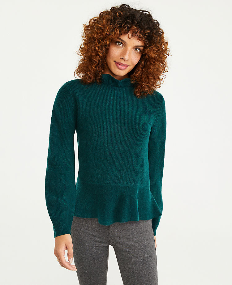 Ruffle Neck Peplum Sweater