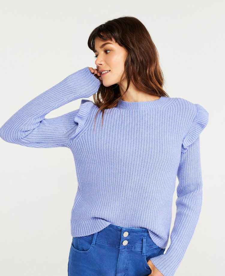 Ruffled shoulder online sweater