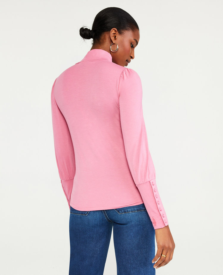 Button Cuff Turtleneck Top